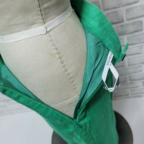 Vintage 80s Yves Saint Laurent Green Skirt Power Suit Career Casual Gold Buttons - Picture 14 of 16